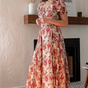 Interlude Beige Floral Print Jacquard Wrap Maxi Dress